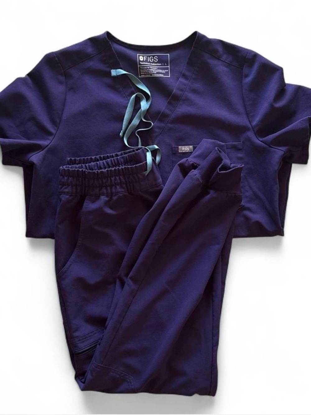 FIGS Scrub Set - Dark Purple Top and Jogger Pants - Size Large
